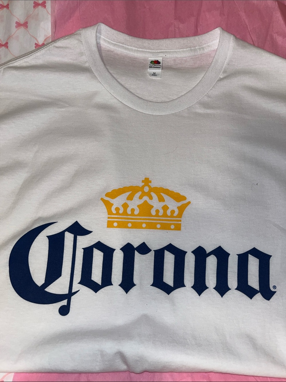 Fruit of the Loom White Short Sleeve Tee with Navy Logo and Yellow Crown
